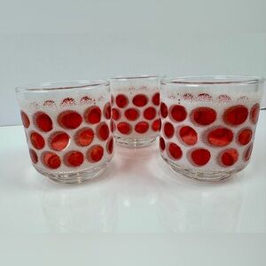 Libbey Concord Cranberry Coin Dot Sugar Frosted 4oz Juice Glasses Set Of 3 3”x3”